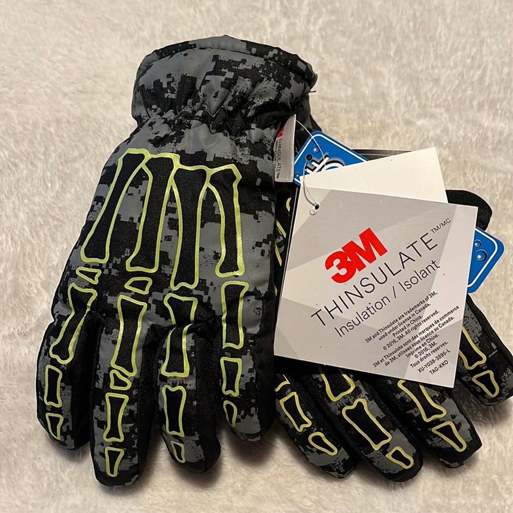Glow in the Dark 3M Kids Ski Gloves - Size 4-7 - Picture 1 of 4